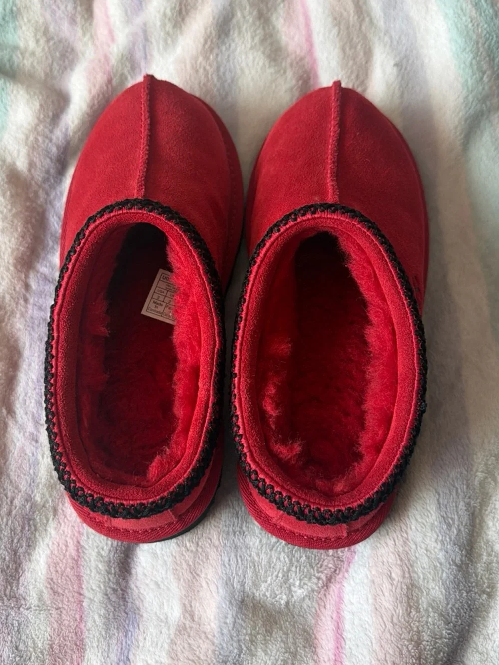 UGG Kids Red Slip-On Suede Clog with Black Sole